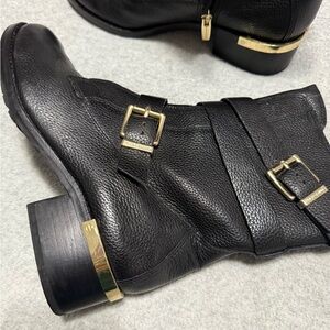 Vince Camuto Black Combat Boots with Gold Accents